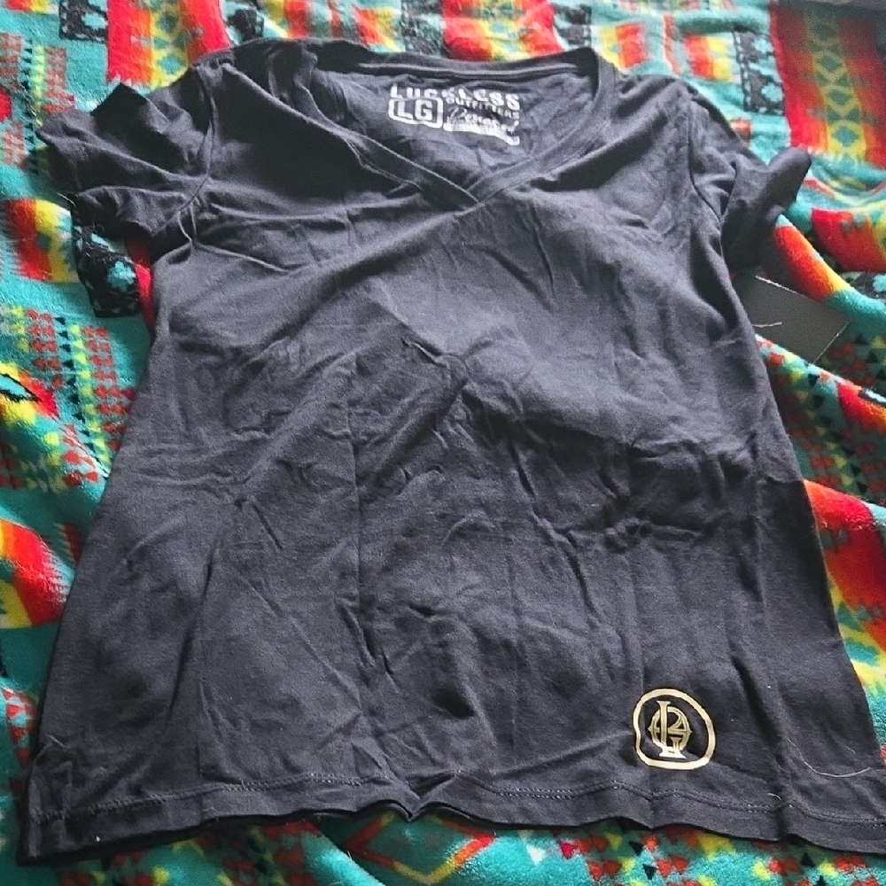 LG Black V-Neck Tee with Gold Emblem